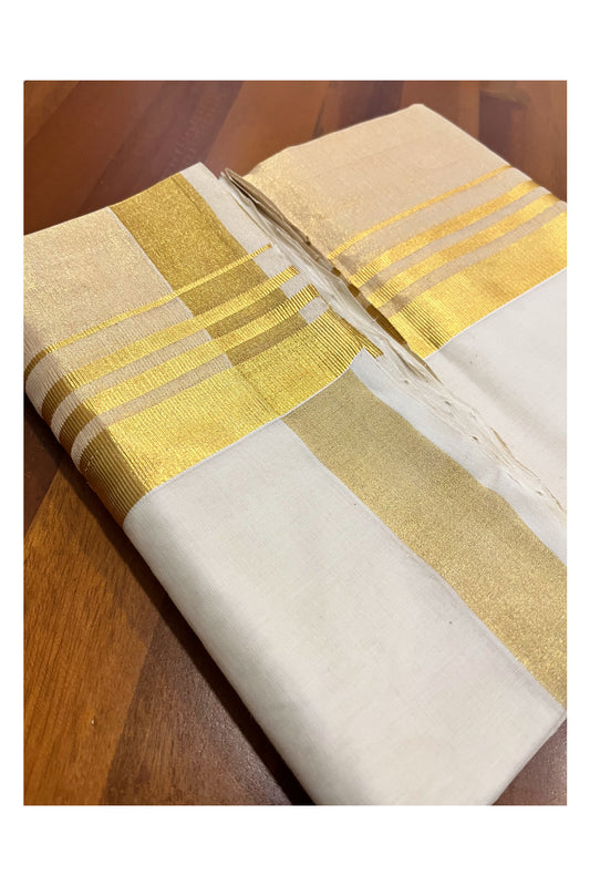 Southloom Premium Handloom Pure Cotton Wedding Mundu with Tissue Kasavu on Border (South Indian Kerala Dhoti)