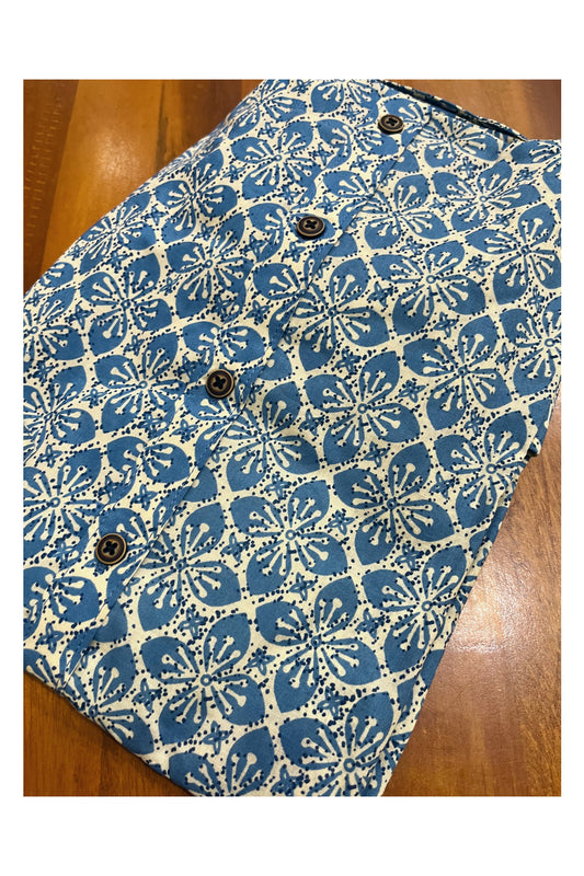 Southloom Jaipur Cotton Hand Block Printed Blue Shirt (Full Sleeves)