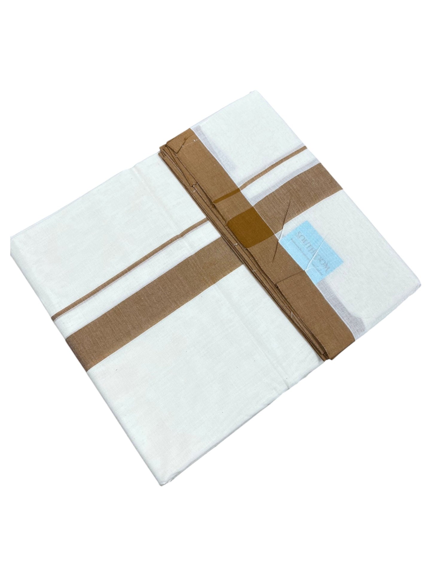 Southloom Kerala Pure Cotton Double Mundu with Brown Border (South Indian Kerala Dhoti)