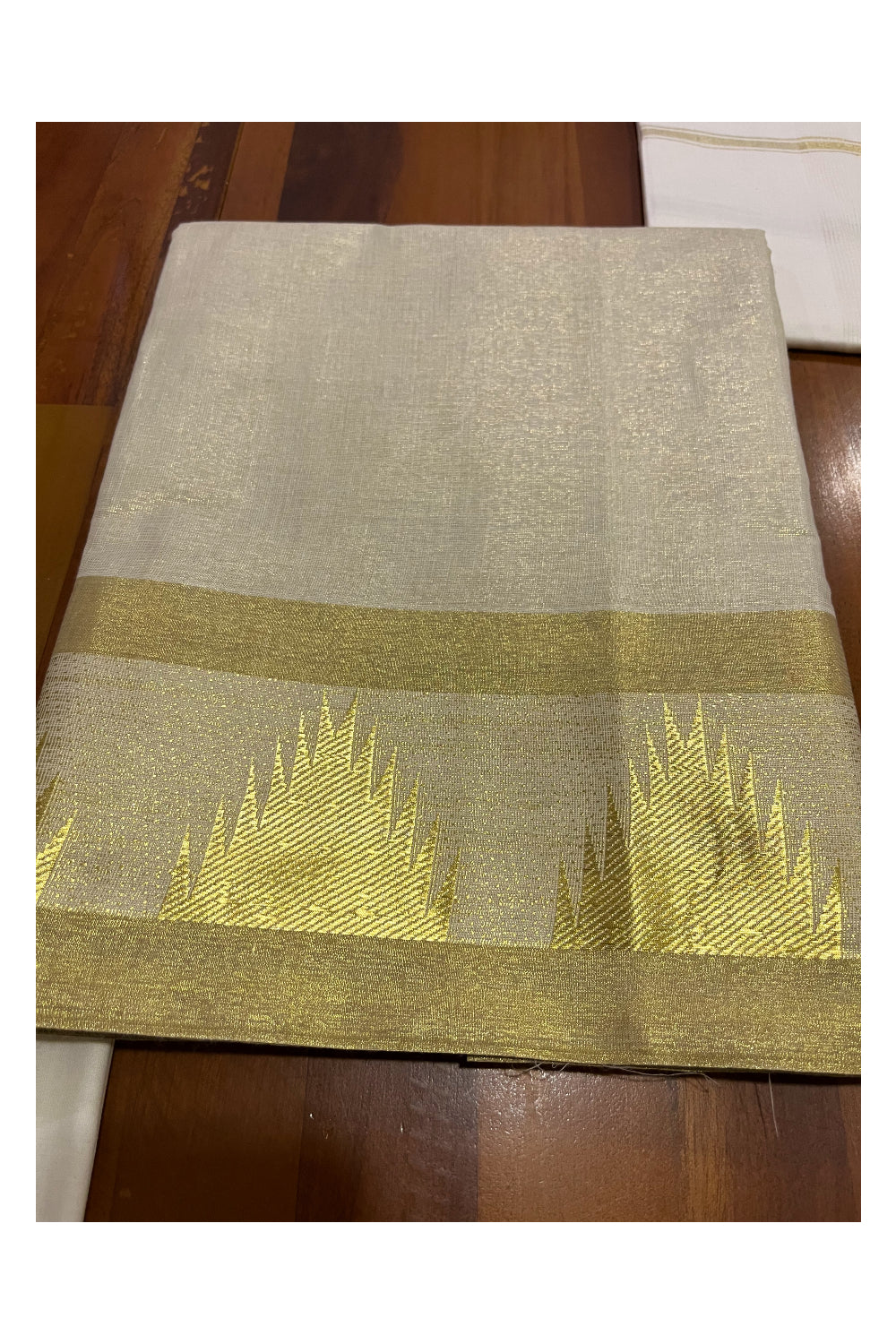 Kerala Tissue Churidar Salwar Material with Kasavu Woven Temple Border (include Shawl / Dupatta)