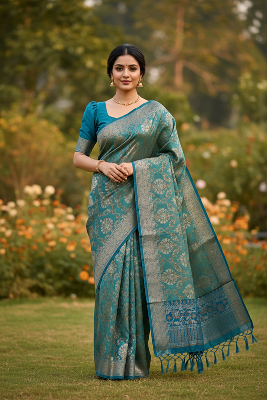 Southloom Banarasi Silk Saree with Woven Work on Body and Borders