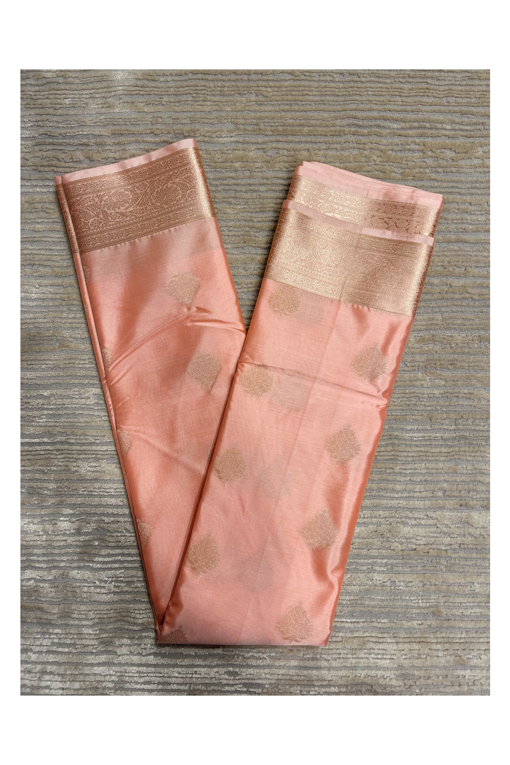 Southloom  Pastel Shade Silk Saree In Orange With Woven Zari Borders And Butta Work Across Body