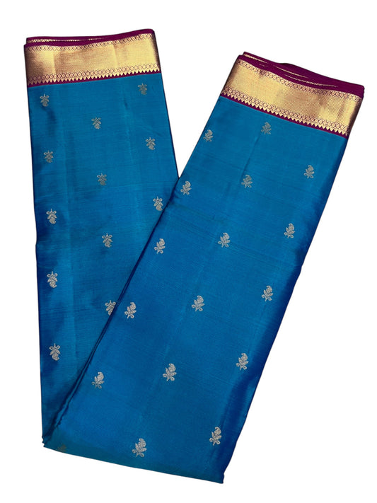 Southloom Premium Bridal Handloom Kanchipuram Silk Saree With Korvai Works (Blue & Purple)