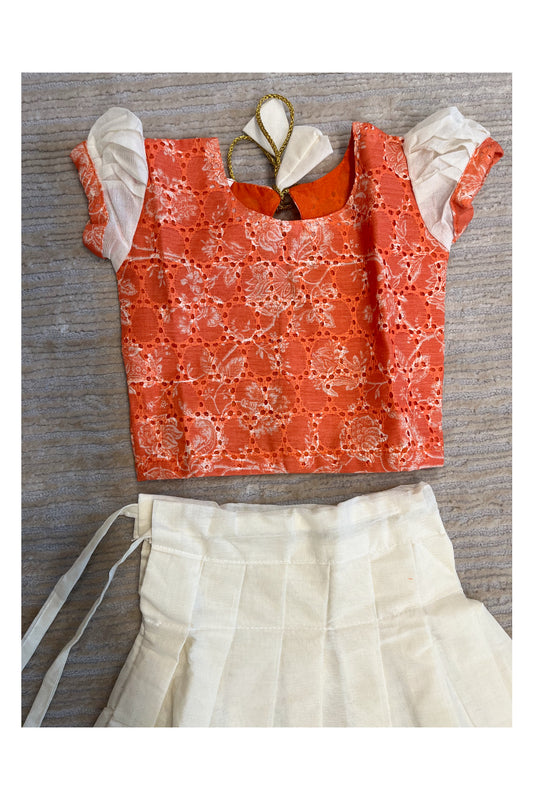 Southloom Kerala Orange Pavada Blouse with Bead Work for Kids (Age 1 - 10)