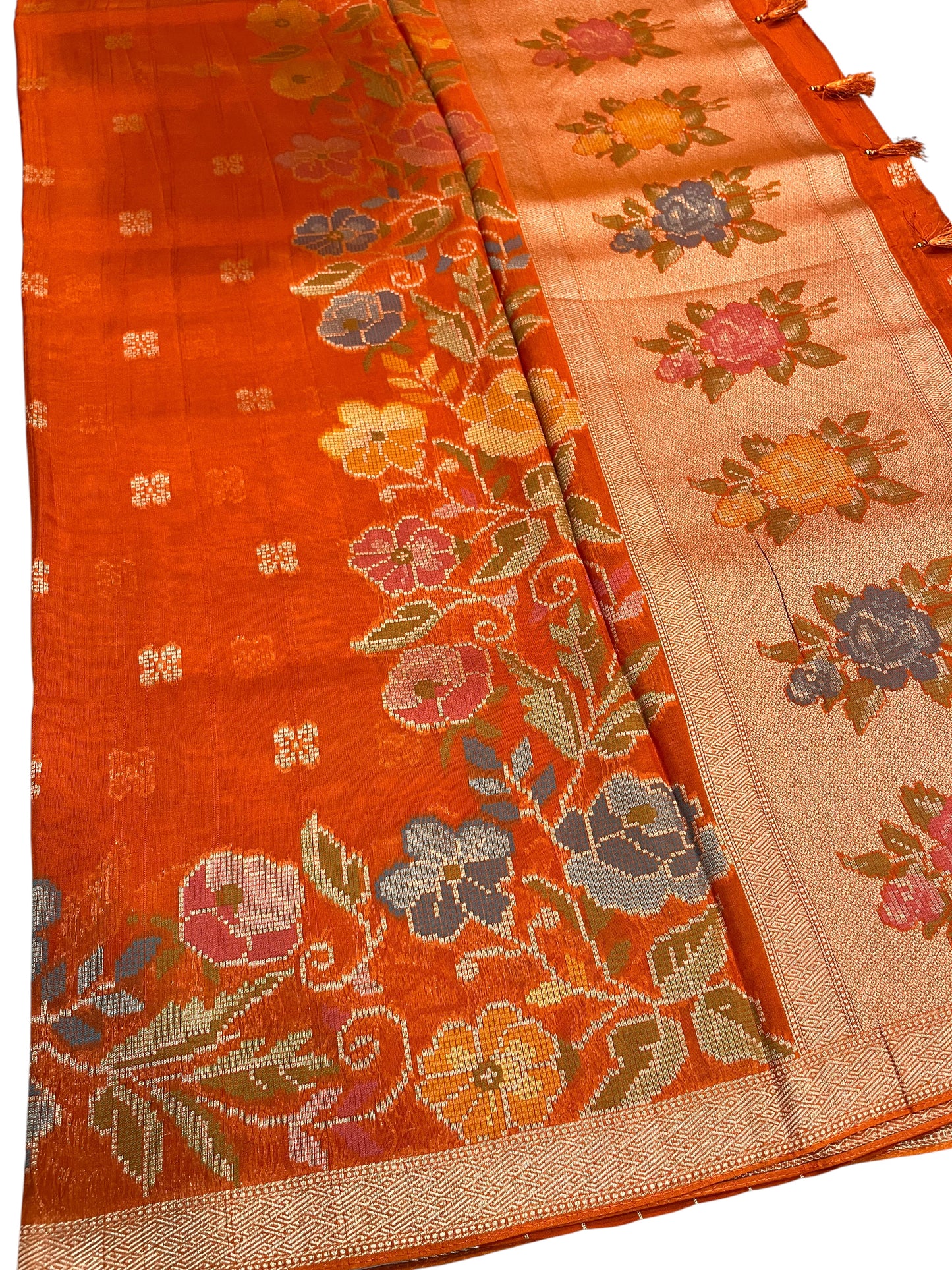 Southloom Banarasi Silk Saree with Woven Work on Body and Borders (Orange & Violet)
