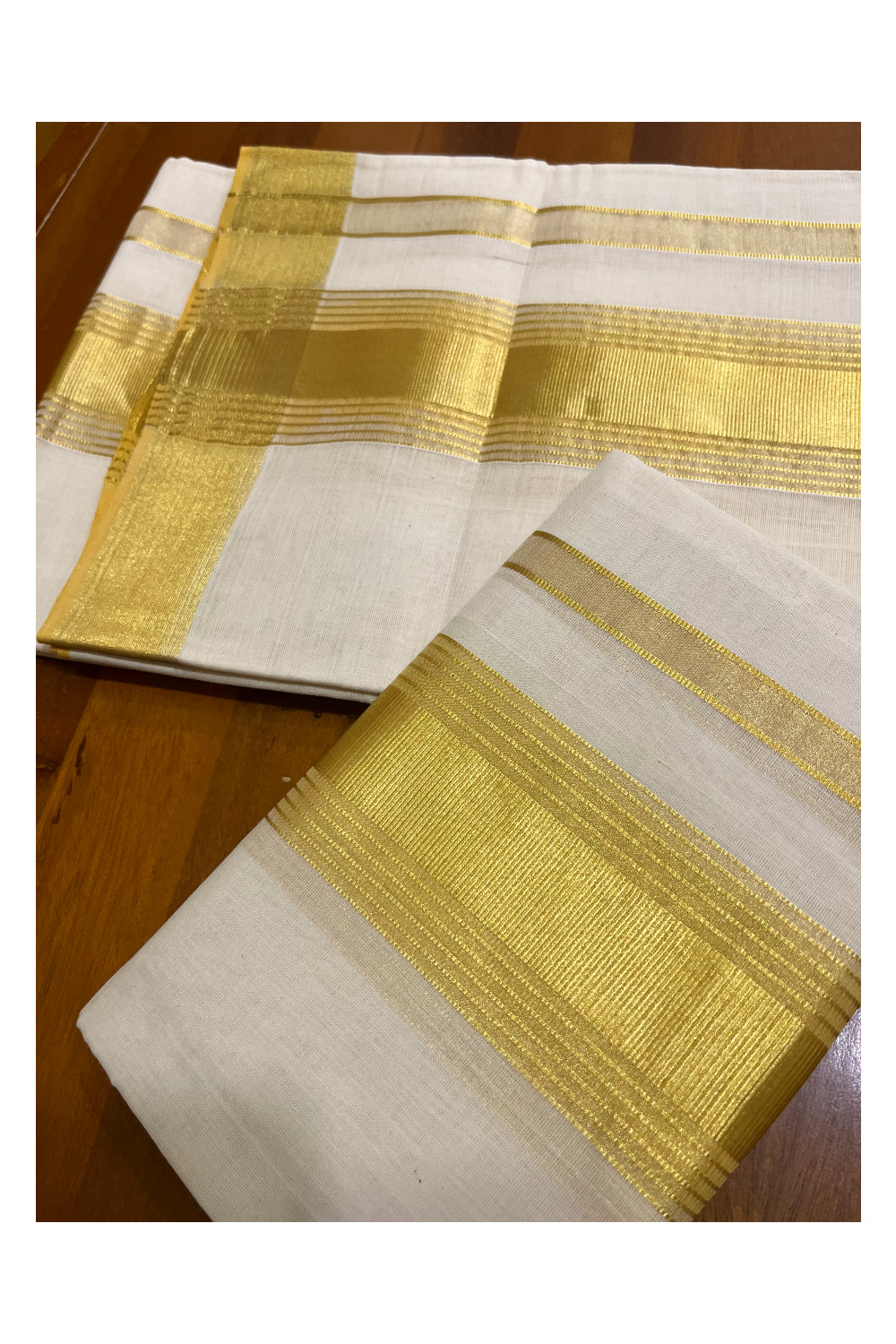 Southloom Premium Balaramapuram Unakkupaavu Handloom Cotton Wedding Set Mundu with Kasavu Lines Border