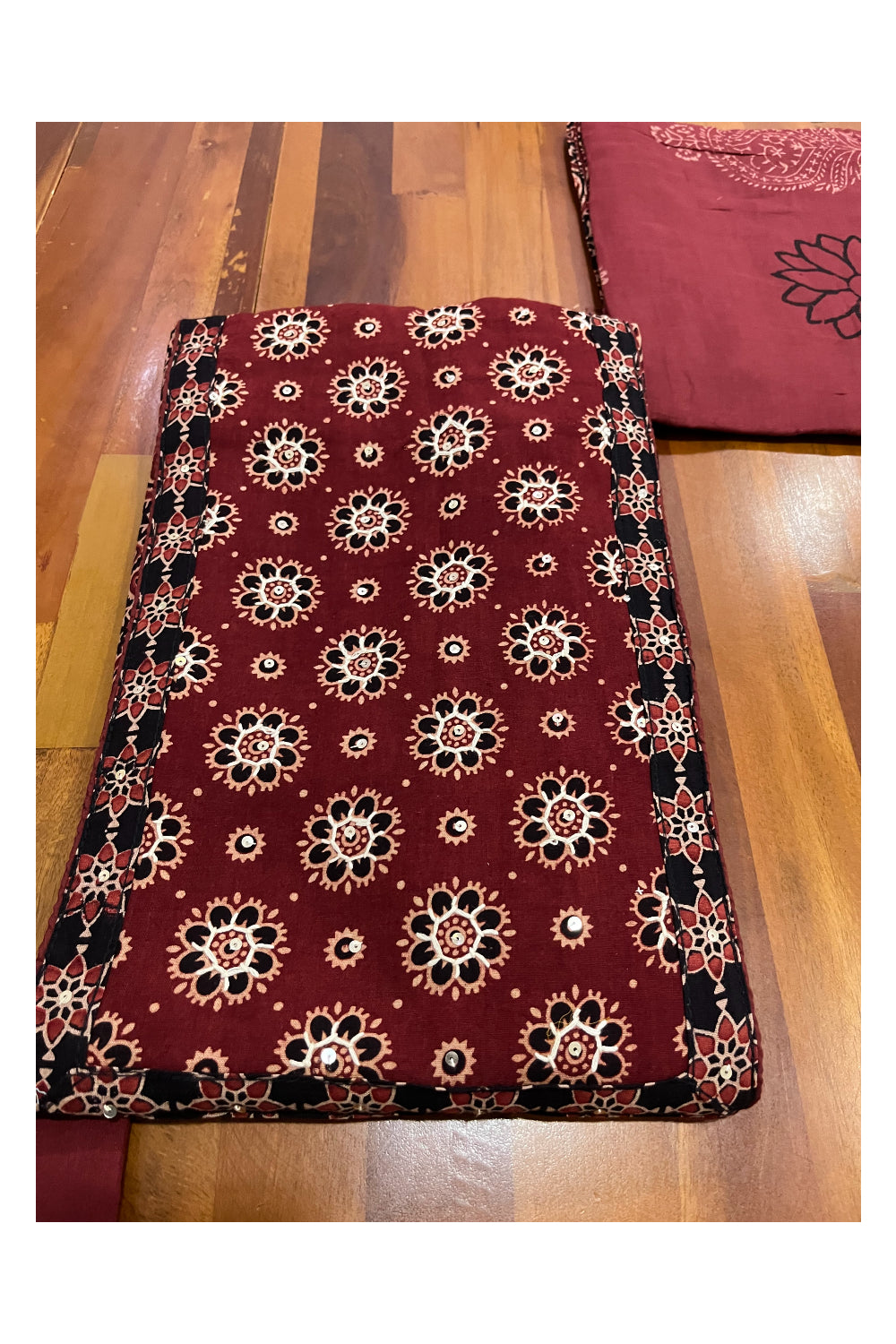 Southloom™ Cotton Churidar Salwar Suit Material with Black Maroon Ajrakh Prints