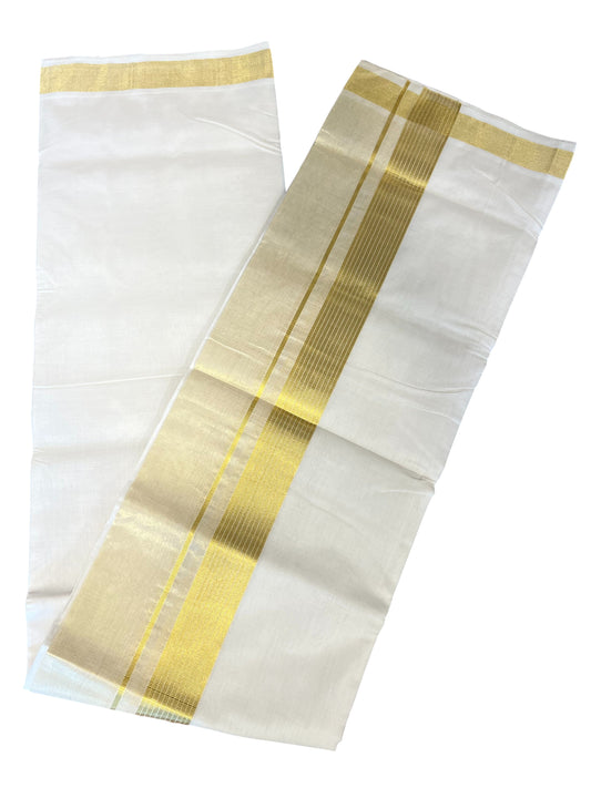 Southloom Premium Handloom Cotton Double Mundu with Gold Kasav Line Border
