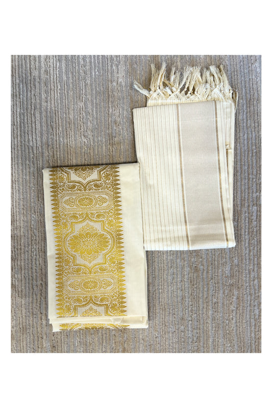 Southloom™ Cotton Churidar Salwar Suit Material with Gold Woven Work (include Lines Shawl / Dupatta)