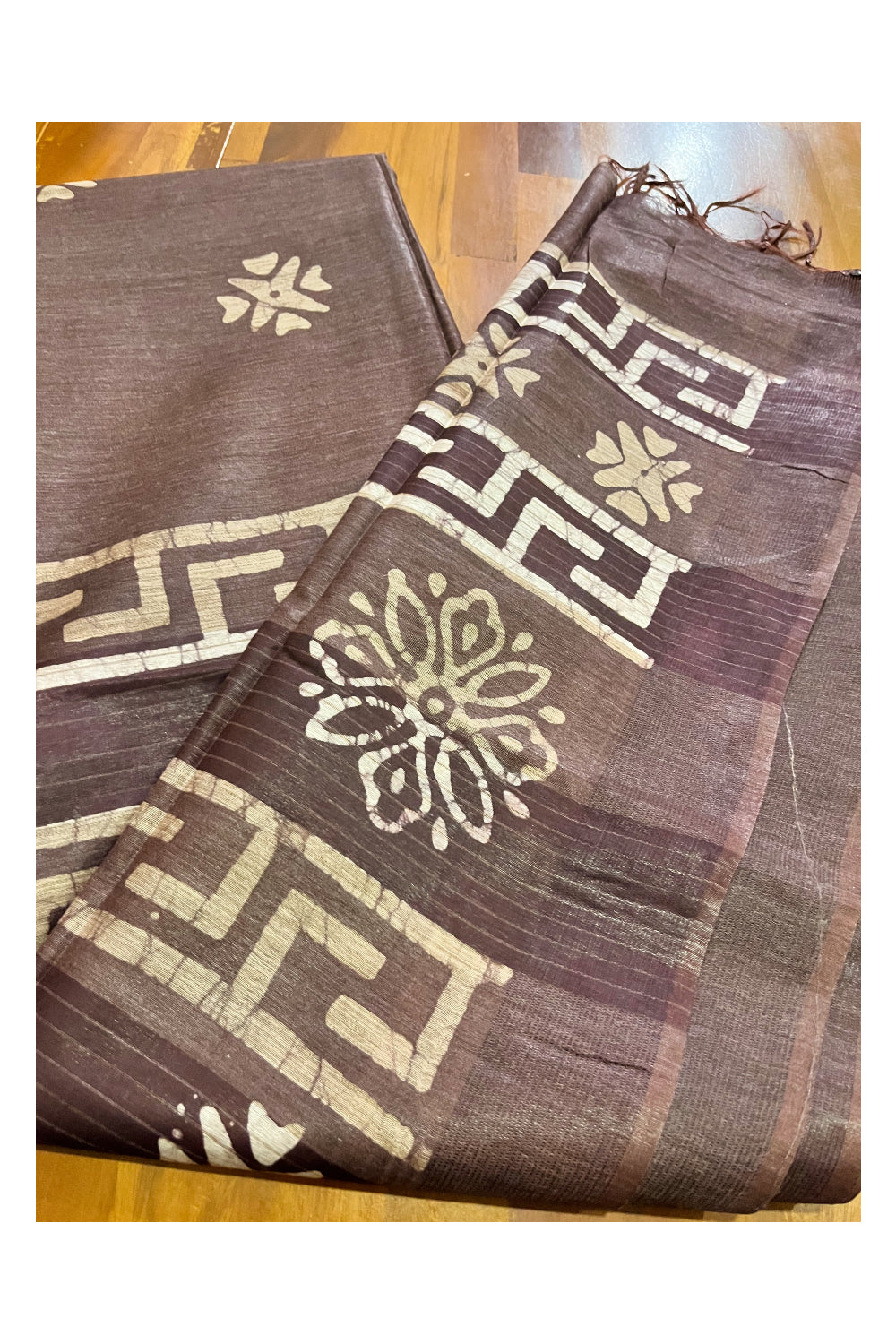 Southloom Cotton Dark Brown Saree with Baswara Prints on Body and Pallu