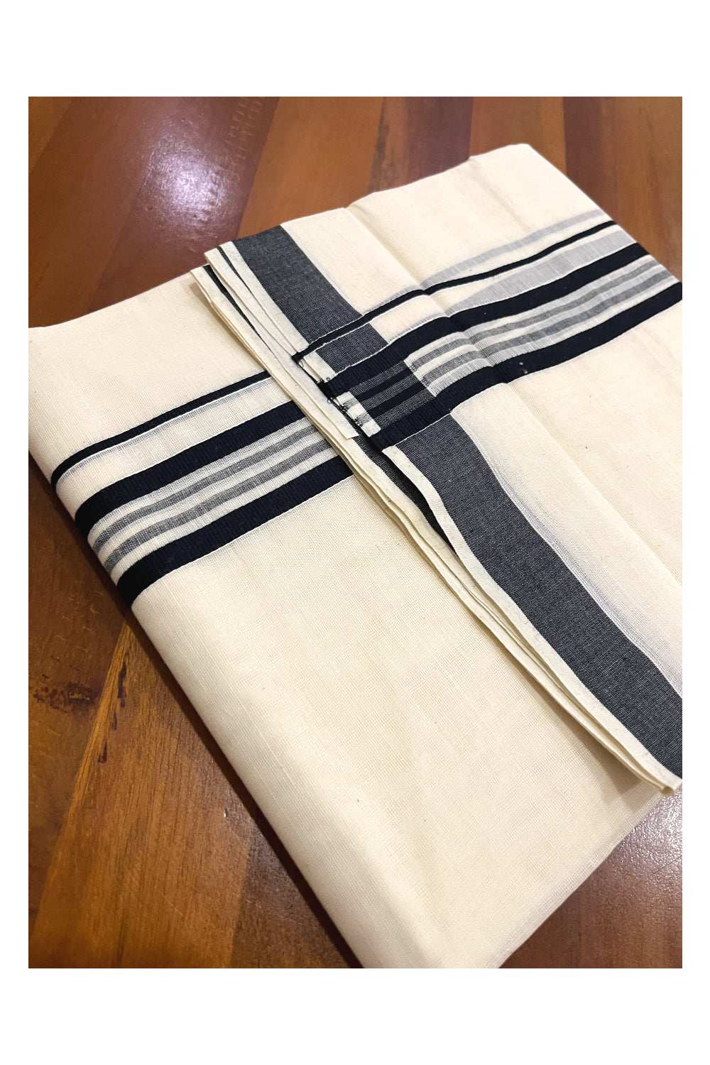 Kerala Cotton Double Mundu with Black Line Border (Onam Mundu 2023)