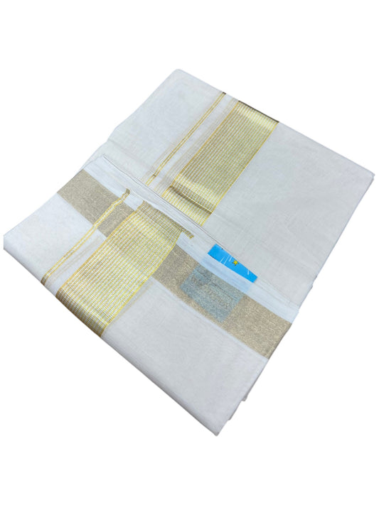 Southloom Balaramapuram Unakkupaavu Premium Handloom Cotton Double Mundu with Gold And Silver Lines Border