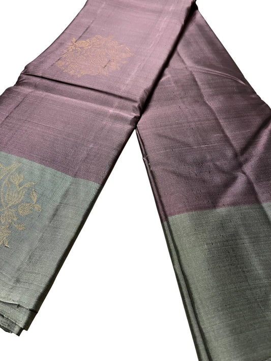 Southloom Pure Handloom Kanchipuram Silk Saree with Butta Work (Purple & Grey)
