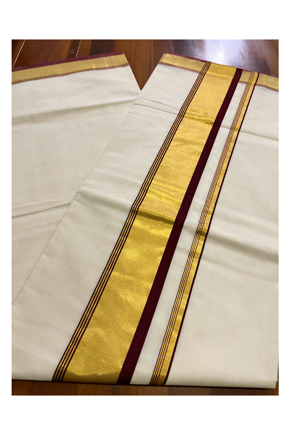 Southloom Premium Handloom Kerala Saree with Maroon and Kasavu Border