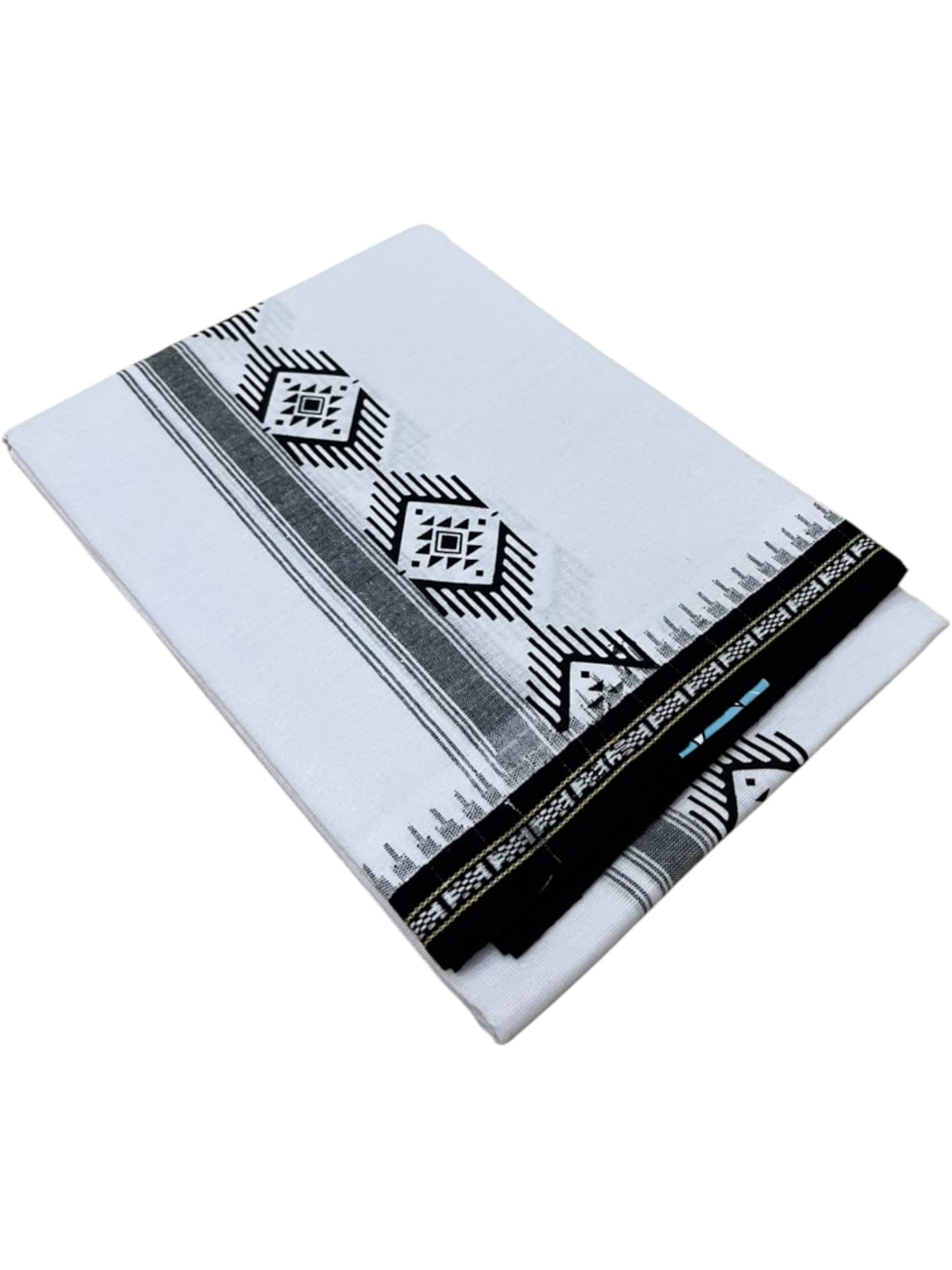Southloom White Black Printed Single Mundu / Otta Mundu / Lungi (South Indian Kerala Dhoti) SL622