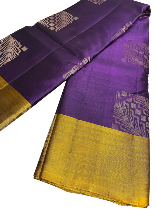 Southloom Pure Handloom Kanchipuram Silk Saree with Butta Work (Gold & Purple )