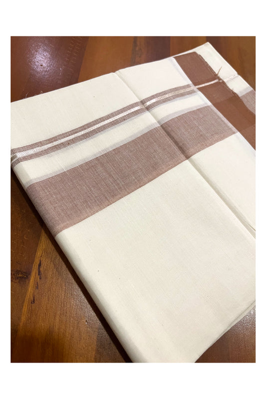 Pure Cotton Kerala Double Mundu with Brown and Kasavu Line Chutti Border (South Indian Kerala Dhoti)