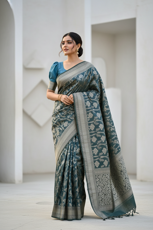 Southloom Pure Banarasi Silk Saree with Woven Work on Body and Borders