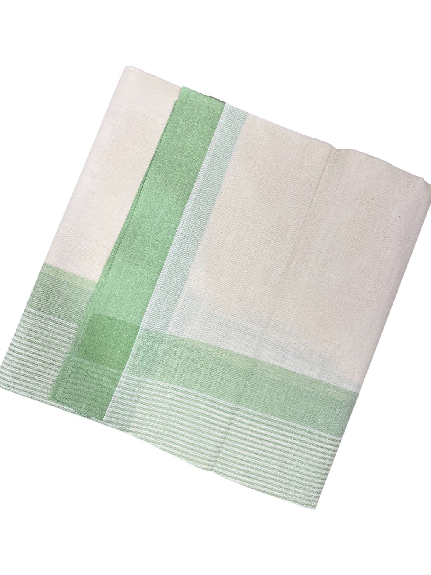 Southloom Kerala Pure Cotton Double Mundu with Green Lines Border (South Indian Dhoti)