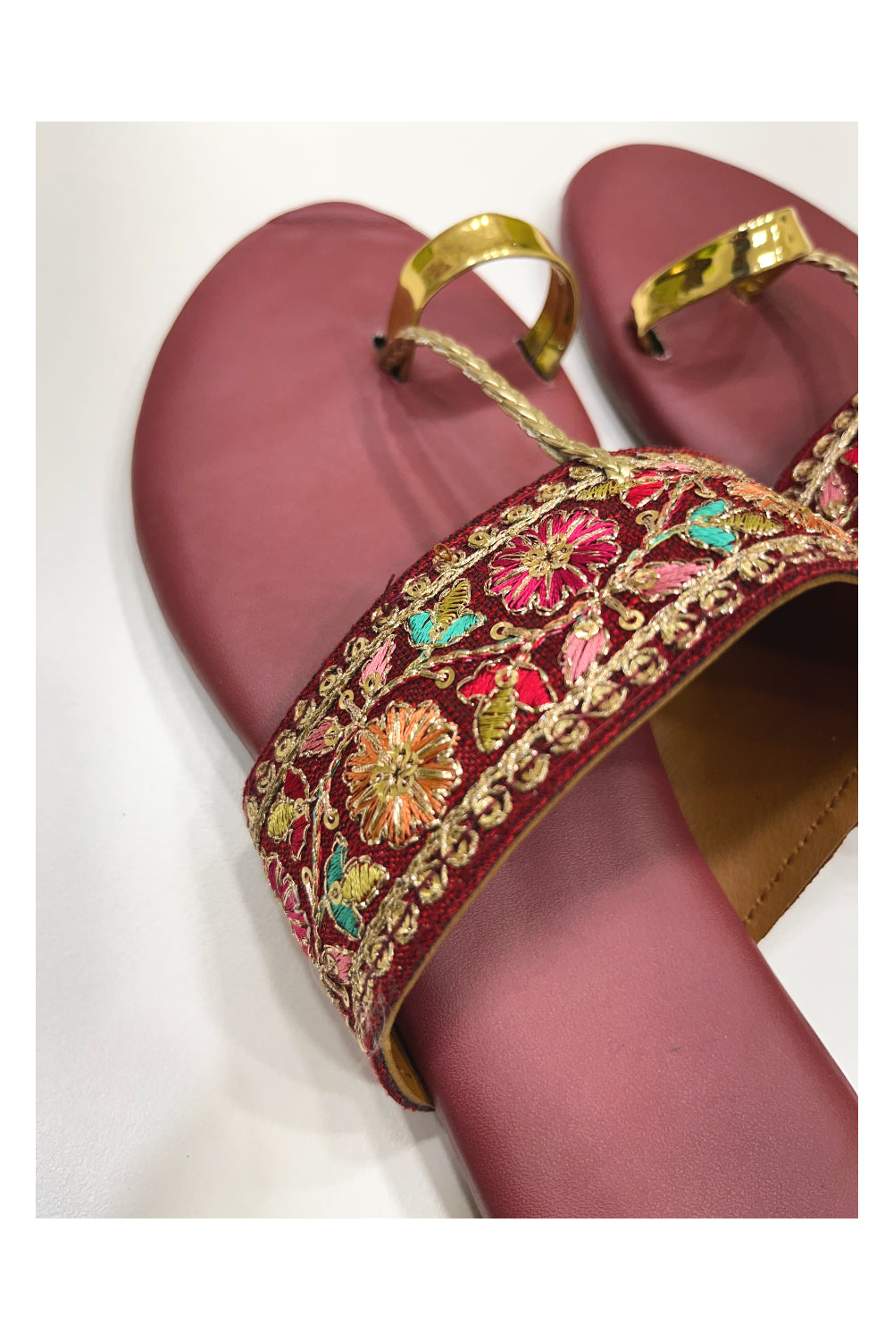 Southloom Jaipur Handmade Embroidered Maroon Sandals