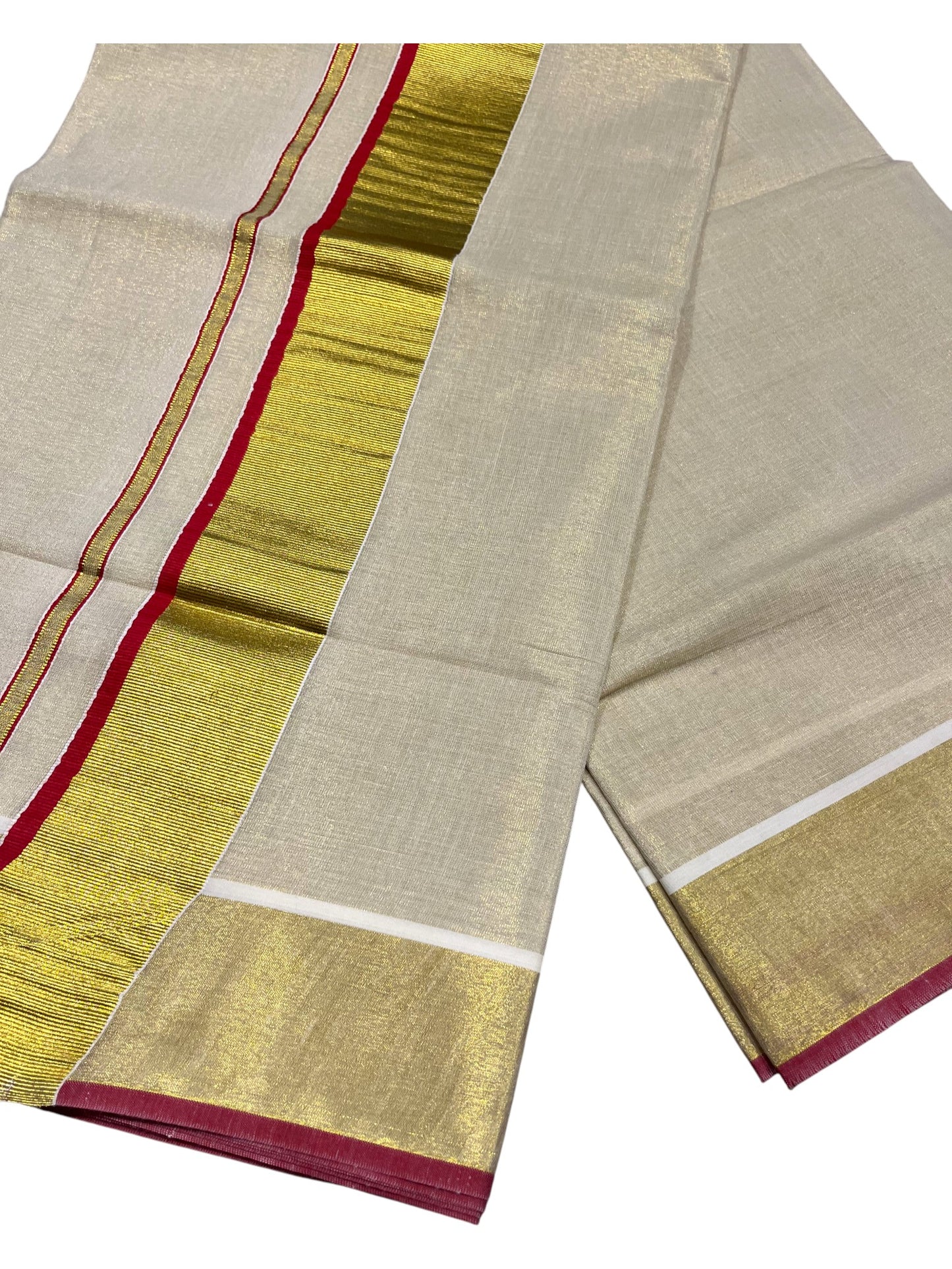 Southloom Kerala Tissue Kasavu Plain Saree With Red Border