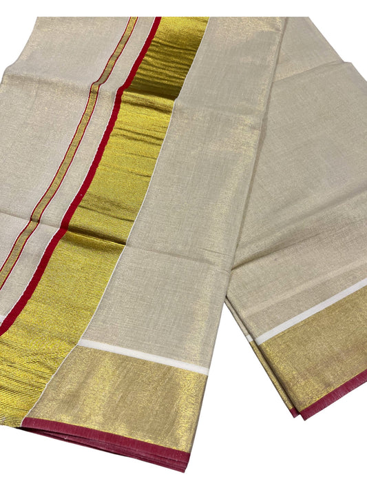 Southloom Kerala Tissue Kasavu Plain Saree With Red Border