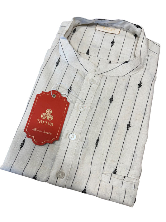 Southloom White Woven Patterns Semi Silk Short Kurta for Men