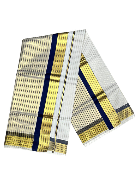 Southloom Kerala Pure Cotton Saree with Stripes on Body and Borders in Blue SL334