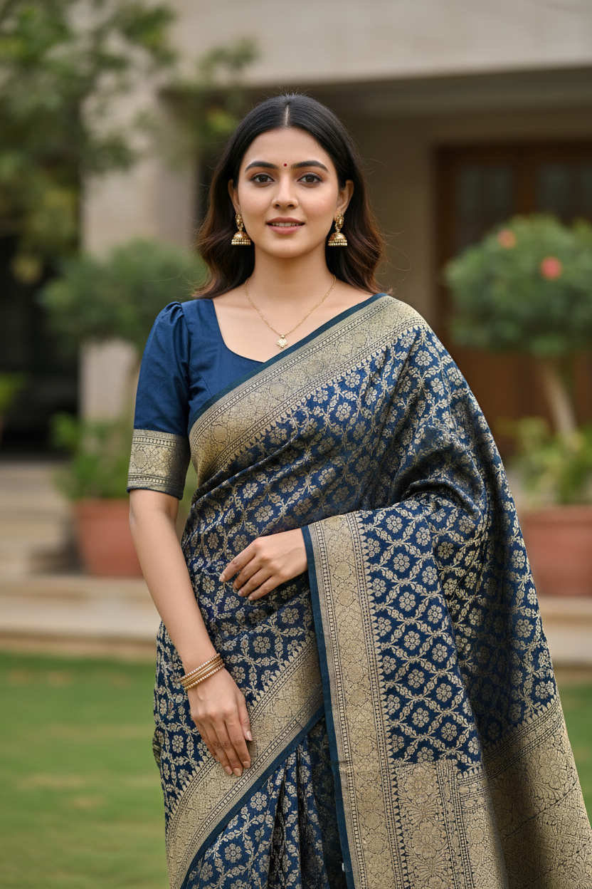 Southloom  Banarasi Silk Saree with Woven Work on Body and Borders