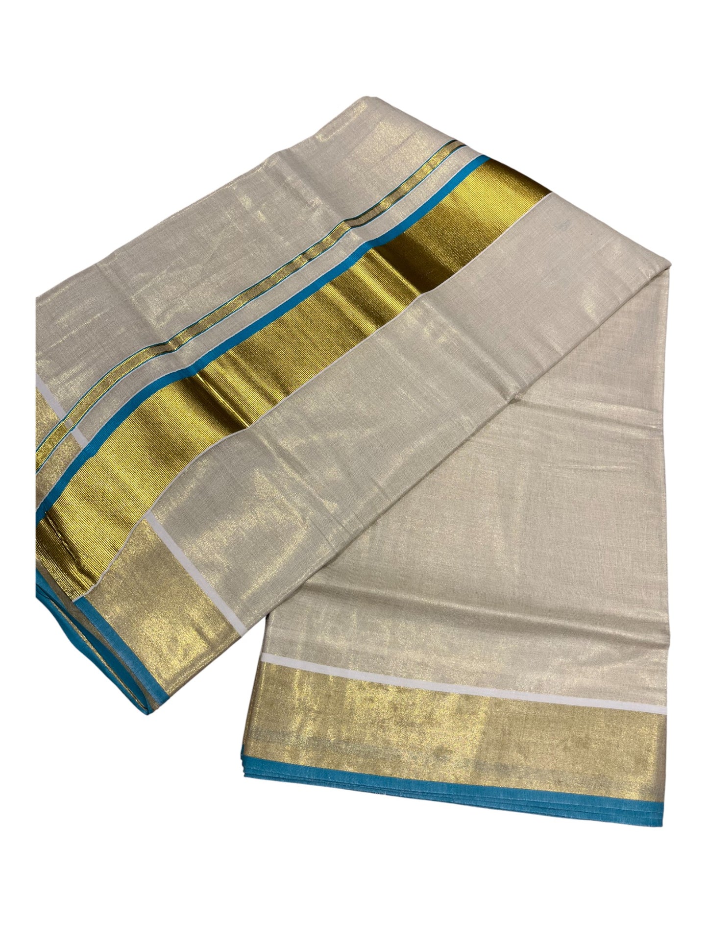 Southloom Kerala Tissue Kasavu Plain Saree With Blue Border
