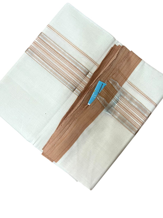 Southloom Balaramapuram Unakkupaavu Premium Handloom Cotton Double Mundu with Silver Lines and Brown Border