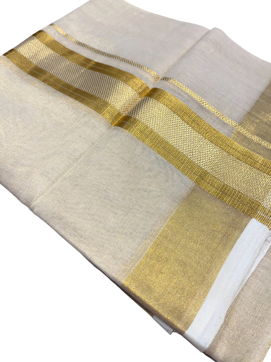 Southloom Premium Handloom Tissue Double Mundu with Gold Kasavu Border