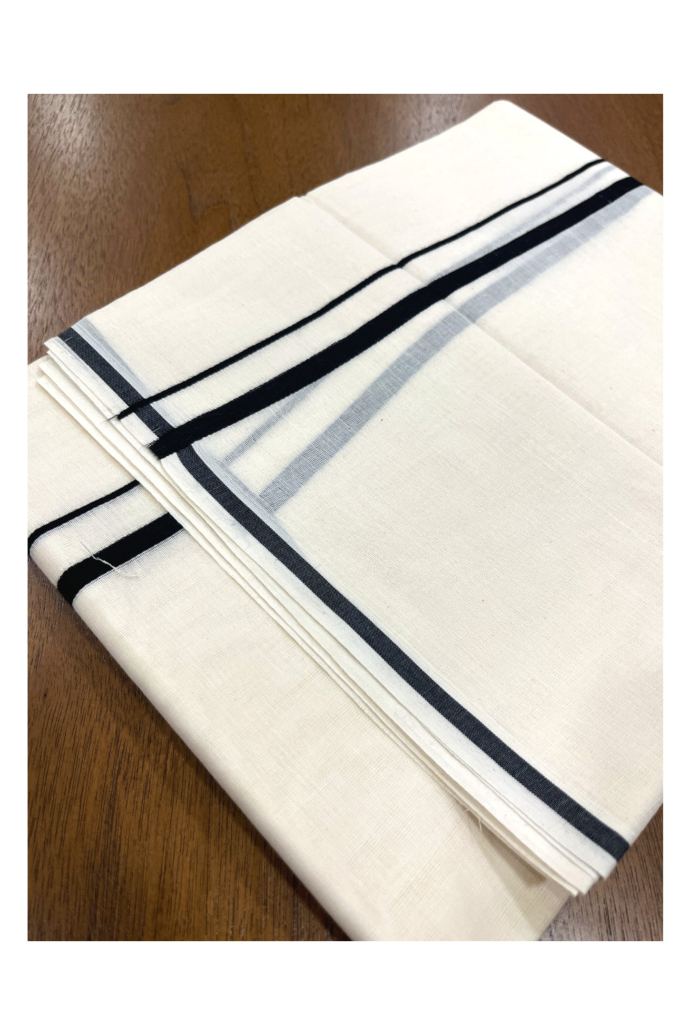 Pure Cotton Double Mundu with 0.5 inch Black Border (South Indian Kerala Dhoti)