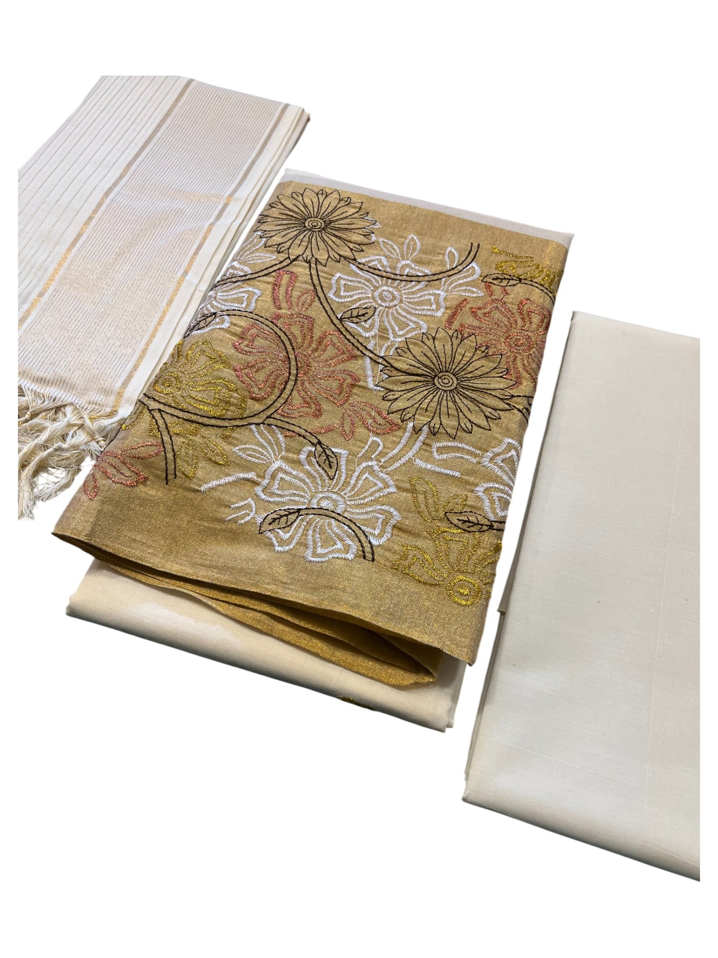 Southloom™ Cotton Churidar Salwar Suit Material with  Brown Embroidery Work (include Lines Shawl / Dupatta)