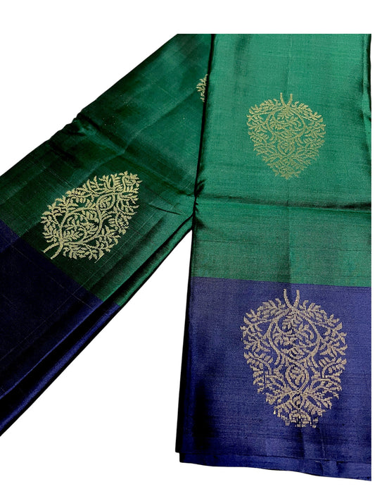 Southloom Pure Handloom Kanchipuram Silk Saree with Butta Work (Green & Blue)