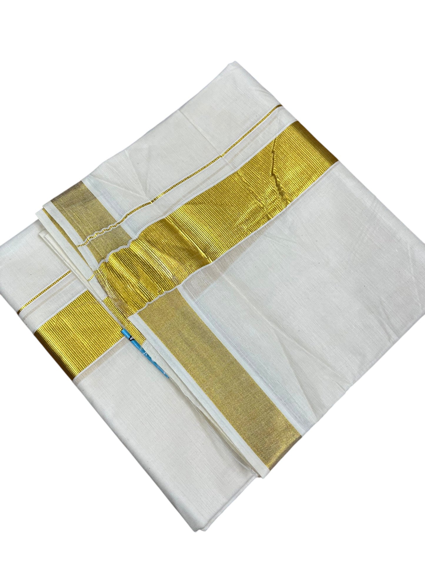 Southloom Kerala Pure Cotton Double Mundu In 2 Inch with Gold Kasavu and Border (South Indian Dhoti)