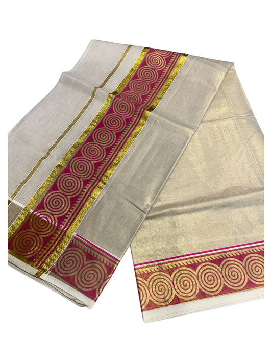 Southloom Kerala Tissue Kasavu Plain Saree Hand Printed