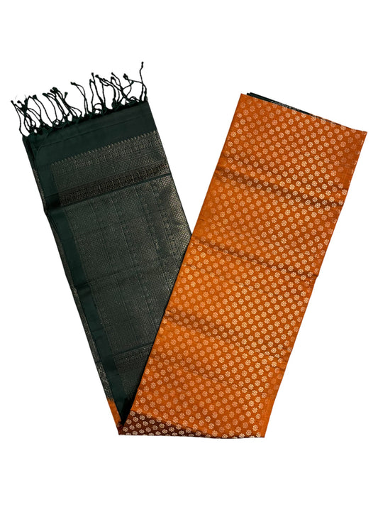 Southloom Pure Handloom Bridal Kanchipuram Silk Saree with Korvai Work (Orange & Green)
