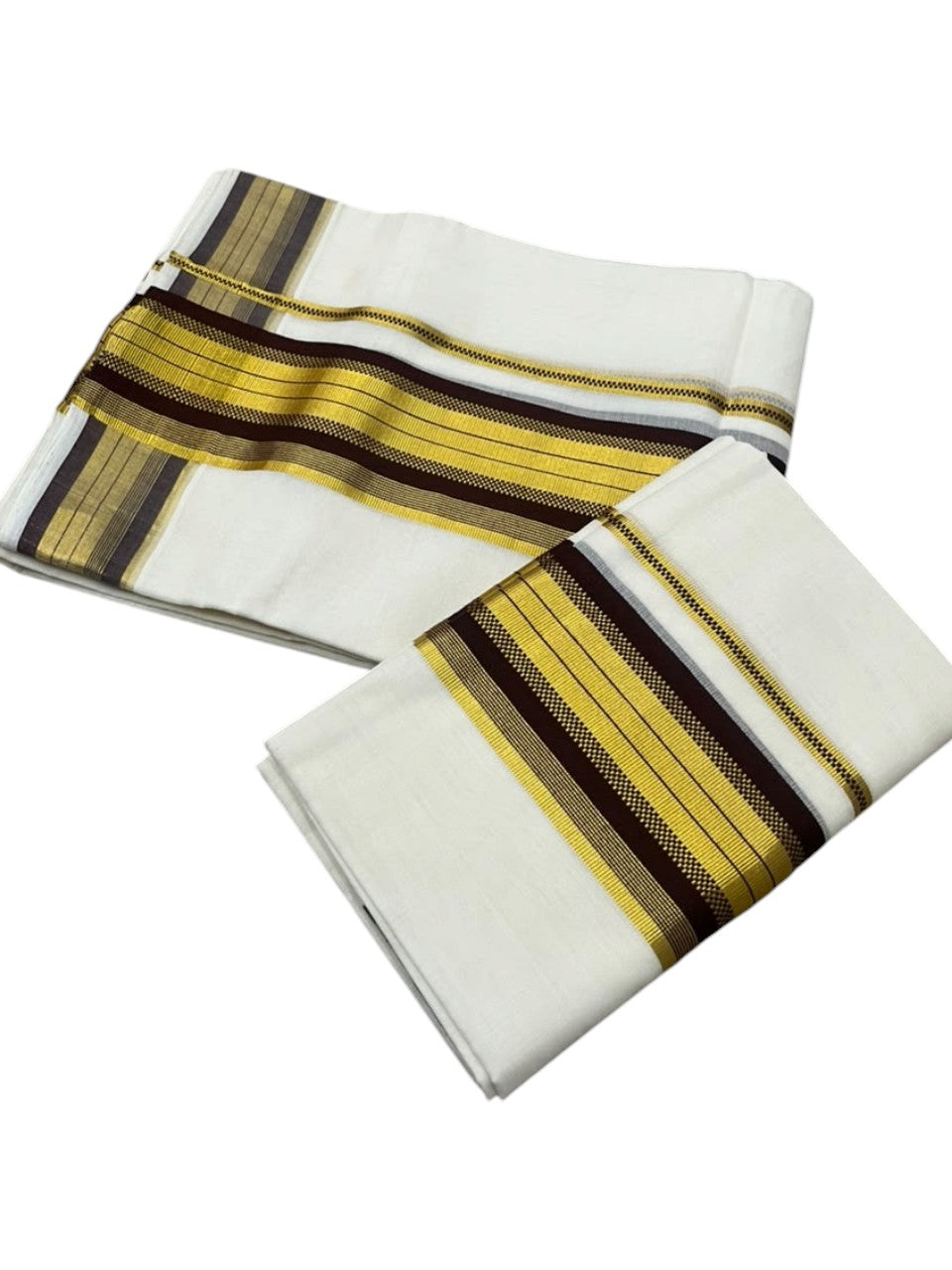 Southloom Premium Handloom Set Mundu with Kasavu With Brown and Golden Border (2.80 Mtr)