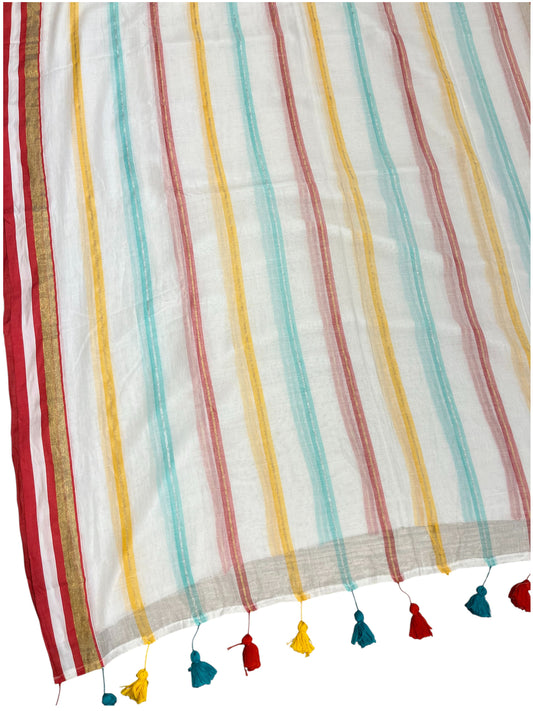 Southloom Mul Cotton 120 x 120 Soft Fabric Onam Saree in Multi Colour
