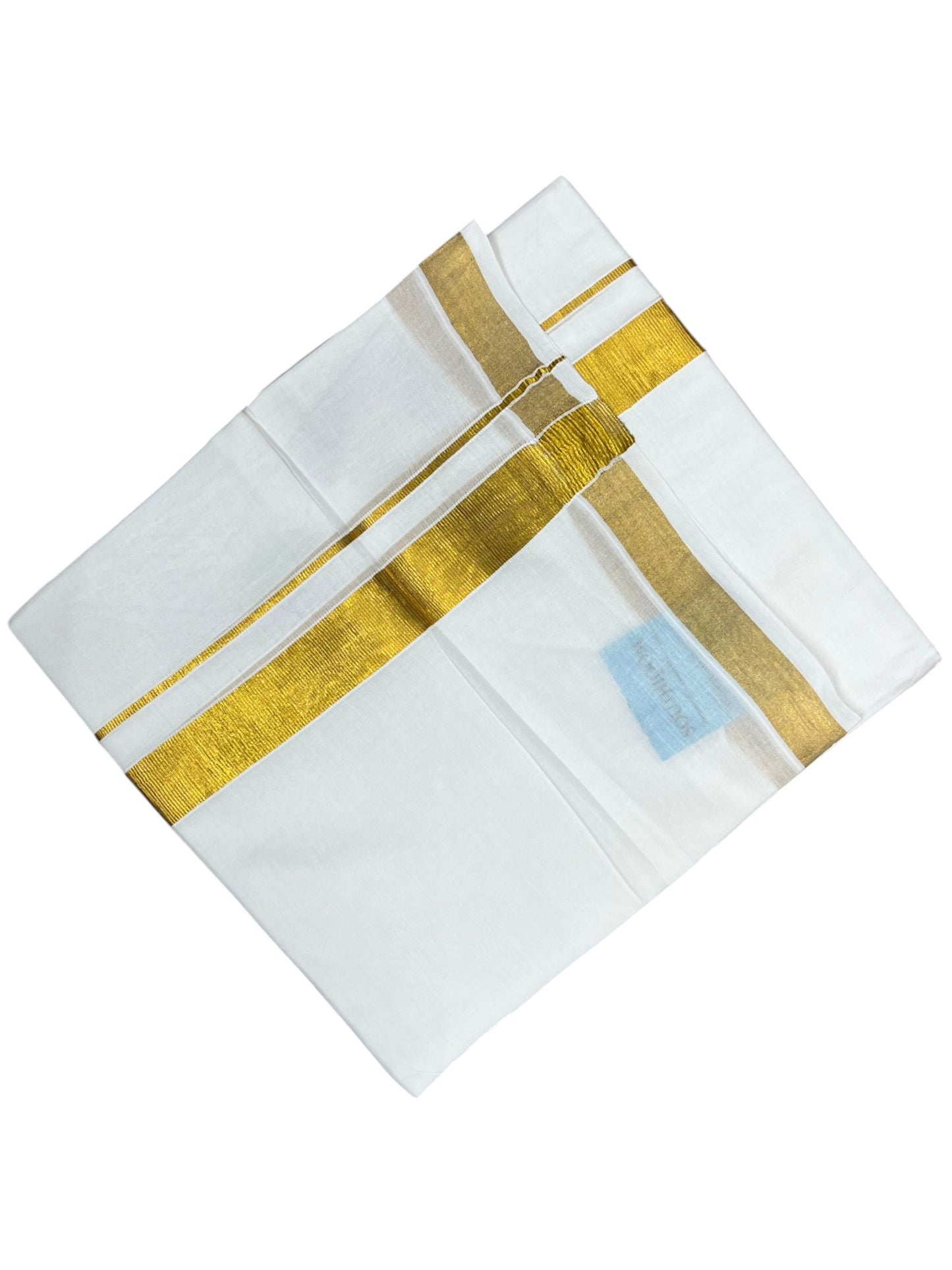 Southloom Pure White Cotton Mundu with Gold Kasavu Border (South Indian Kerala Dhoti)
