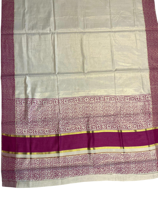 Southloom Kerala Tissue Kasavu Saree With Magenta Border
