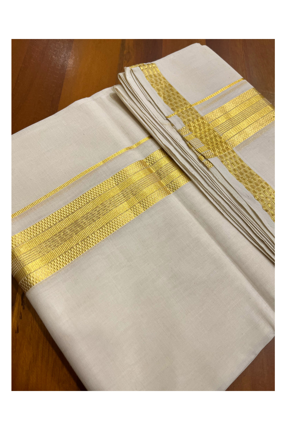 Southloom Super Premium Balaramapuram Unakkupaavu Handloom Double Wedding Mundu with Kasavu Woven Border