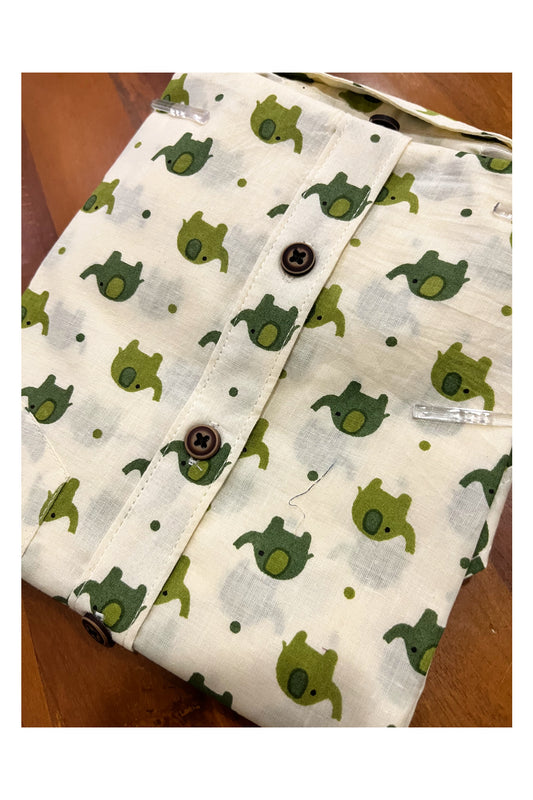 Southloom Jaipur Cotton Green Elephant Hand Block Printed Shirt For Kids (Half Sleeves)