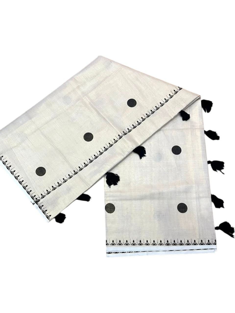 Southloom Kerala Tissue Kasavu Plain Saree with Black Polka Dots On Body SL537