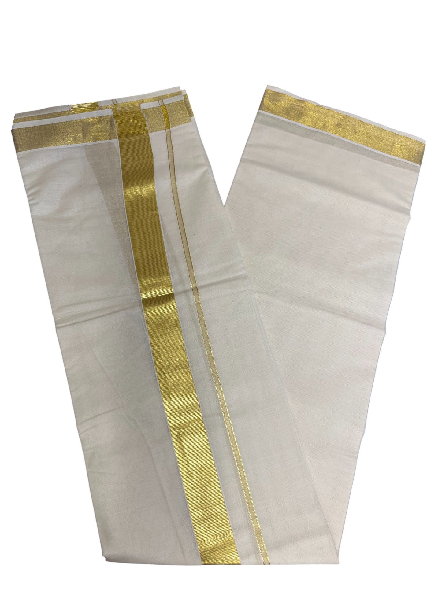 Kerala Cotton Double Mundu with Golden Border  (South Indian Dhoti)