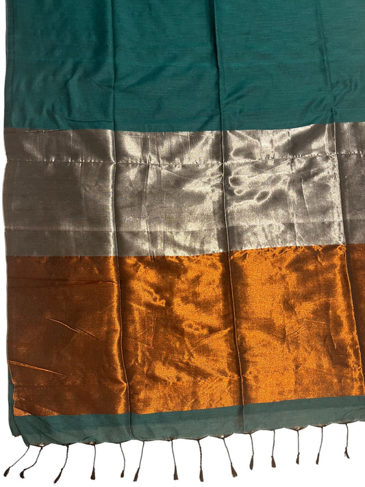 Southloom Mul Cotton 120 x 120 Soft Fabric Onam Saree in Green Colour