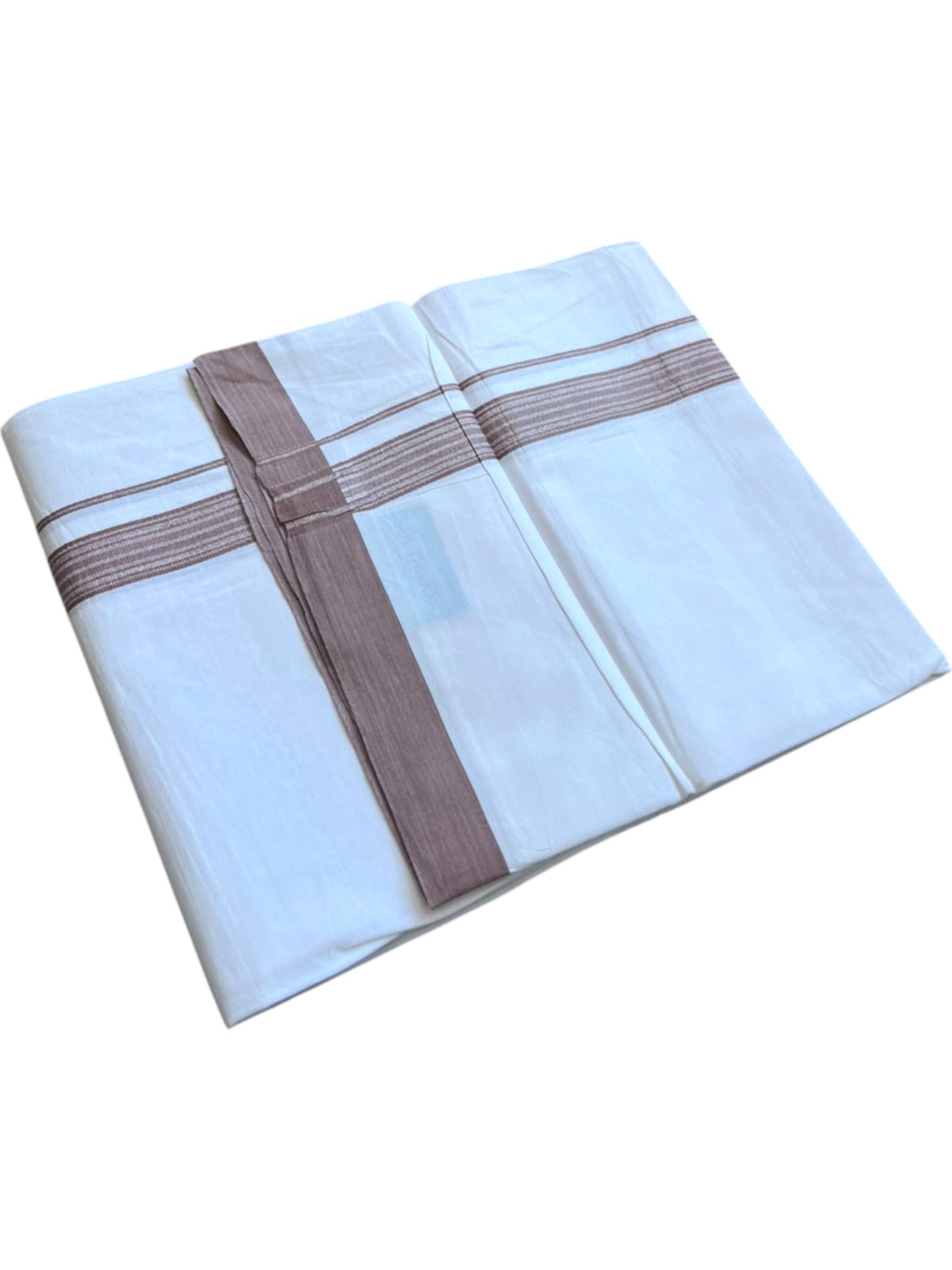 Southloom Pure White Single Cotton Mundu with Brown Border (South Indian Kerala Dhoti)