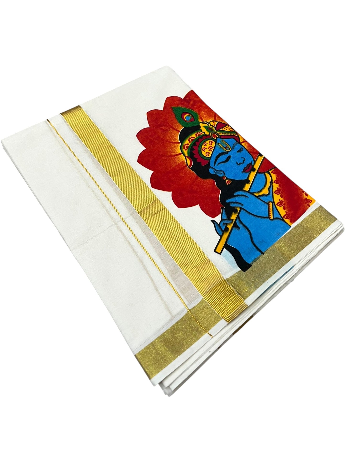Southloom Kerala Cotton Lord Krishna Digital Printed Double Mundu (South Indian Kerala Dhoti) SL567