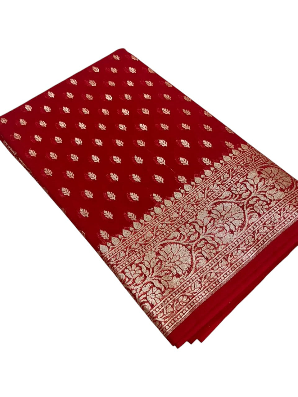 Southloom Cotton Banarasi Silk Saree with Woven Work on Body and Borders (Red)